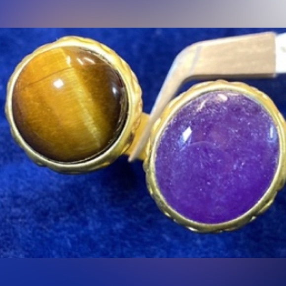 May Kathryn Design Unique 2 Stone Gold Tone Ring. Size 8. 2 Natural Gemstones. - Picture 6 of 17